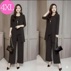 フォーマル パンツスーツ 4XL 3点セット 卒業式 入学式 ブラック 黒