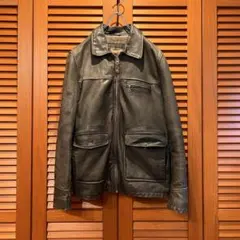 【フランス製】リアルレザー フィールド ライダースジャケット A1 A2 L黒