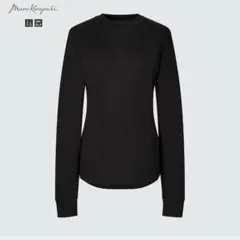 美品ユニクロ　ヒートテックウールブレンドクルーネックT Lサイズ 黒マメクロ