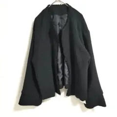 〈ユアーズ〉未使用　ノーカラージャケット　黒　ツィード　ポケット　М