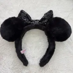 ディズニー カチューシャ ミニー 黒 スパンコール モコモコ