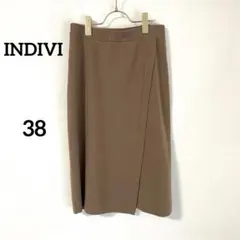 【INDIVI】窄裙 38 摩卡棕 羊毛混紡 中長款 素色 優雅