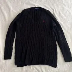ポロラルフローレン 黒 Ｖネック ケーブルニット コットン