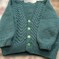 グリーン ケーブル編み カーディガン