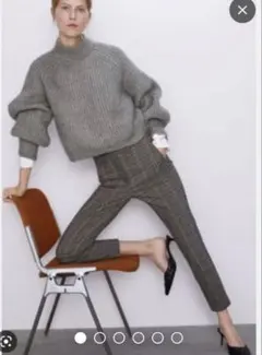 ZARA チェック柄スキニーパンツ グレー系