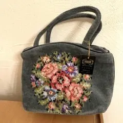 FEILER 花柄刺繍 ハンドバッグ グレー