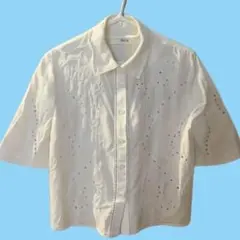 ZARA カットワーク　刺繍入りコットンシャツ