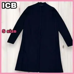 iCB ロングニットカーディガン 羽織 ウール100% 袖生地切替 ネイビー