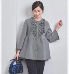 UNITED ARROWS ミニフリル ジャガード カーディガン ニット