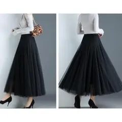 ブラックロングスカート　メッシュ　ウエストゴム