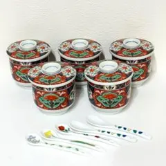 ⭐️ 美濃焼 龍峯窯 金彩染錦 窓花絵 蓋付き小鉢揃 おまけ付 ⭐️