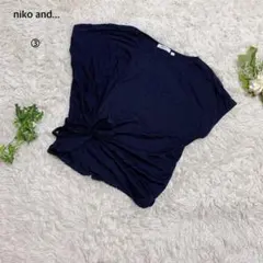 ニコアンド　カットソー　ドルマンスリーブ　リボン　半袖　綿100% L 紺色のサムネイル