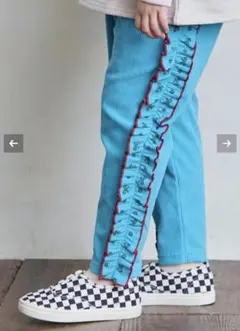 マーキーズ　フリル　リボン水色　長ズボン パンツ　100 コーデュロイ