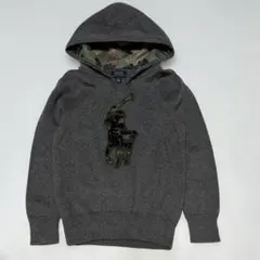 130★ラルフローレン★ビッグポニーアップリケ付き！パーカーニット★グレー