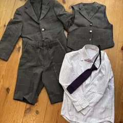 男の子　フォーマルスーツ 120cm グレー チェックシャツ　入学式　卒園式