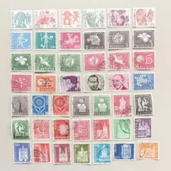 外国切手45枚（スイス：伝統的行事、建物、郵便など）