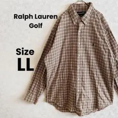 90s ラルフローレンゴルフ 長袖シャツ ブラウンチェック BDシャツ 希少