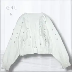 グレイル パール付き ケーブル編み ニット カーディガン フロントオープン