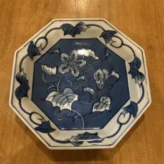 有田焼　花草染付　八角皿