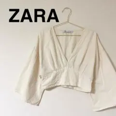 ZARA ザラ Vネック ショート丈 ボレロ　ブラウス コットンリネン　M