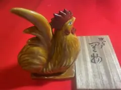 備前焼 泰山窯 鶏置物 レトロ オブジェ 骨董品 共箱付き インテリア