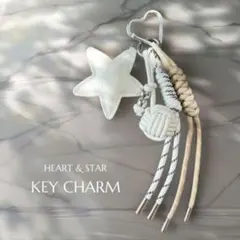 じゃらじゃらキーホルダー バッグチャーム パラコード 星 a ハート白