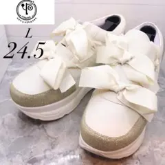 【100】【美品】YOSUKE ヨースケ 厚底スニーカー 白 リボン 24.5