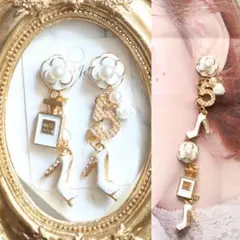 カメリア パール NO.5 香水瓶 ハイヒールおおぶりピアス シャネルストーン可