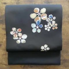 塩瀬名古屋帯 花模様 黒