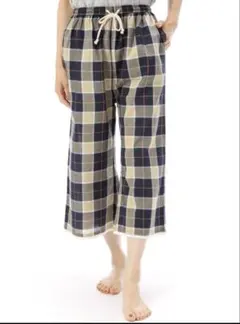 ネイビー×ベージュ チェック柄 ワイドパンツ LLサイズ