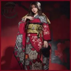 バッグ付き！振袖フルセット(8点)高級手絞り・成人式・古典柄・金駒刺繍・高身長