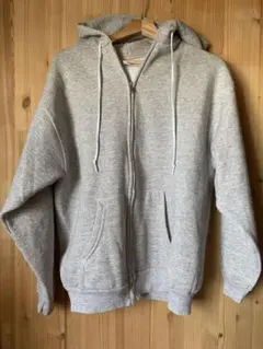 【希少】USA製 Hanes 霜降りグレー無地ジップアップパーカー