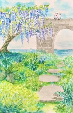 水彩画 原画 新緑と小川と小鳥 値段は※900円です - メルカリ