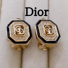 美品✨ディオール、CDロゴ八角形ラインストーンゴールドイヤリング両耳_483