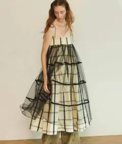 MAISONSPECIAL 2WAYチュールレイヤードチェックボリュームスカートのサムネイル