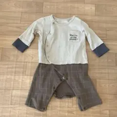 ロンパース・カバーオール ベージュとブラウンチェック