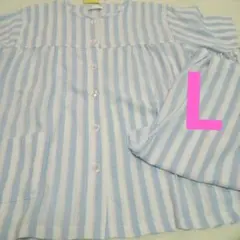 L　ブルー　パジャマ　新品　半袖　ストライプ　レディース　接触冷感　DRY