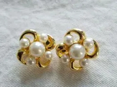 ヴィンテージ ゴールド パール 花型 イヤリング