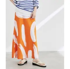 ADAM ET ROPE✸アートサテンスカート✸オレンジ✸36