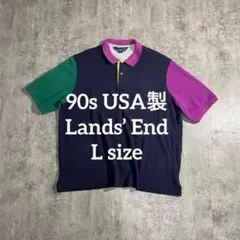 希少90s USA製 Lands’ End クレイジーパターン ポロシャツXLのサムネイル