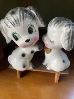 犬の陶器置物 2匹セット　昭和レトロ　ビンテージ