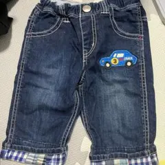 ミキハウスデニムパンツ 車の刺繍付き 五分丈