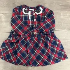 赤と青のチェック柄 ワンピース 90