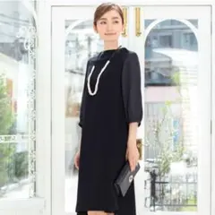 冠婚祭対応 ネイビー ワンピース レディース きれいめ フォーマル ひざ丈