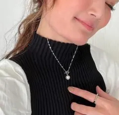 アレルギー対応 ネックレス ステンレス ペタル チェーン パール 1粒　かわいい