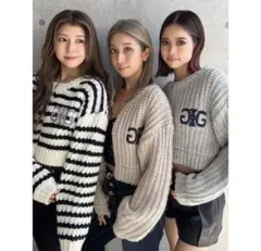 完売／GYDA／フロントジップニットカーディガン白黒ストライプクロップド丈