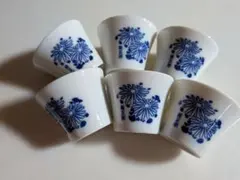 青い花模様 陶器製お猪口 6個セット
