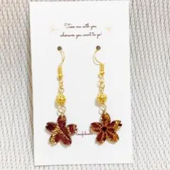 和風　パープル　桜　金糸刺繍　ピアス　イヤリング　ハンドメイド　紫　和柄