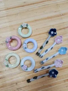陶器製 花モチーフ スプーン 箸置き セット