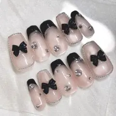 訳あり最安値　現品　ネイルチップ　ワンホン　フレンチガーリー　量産型　リボン